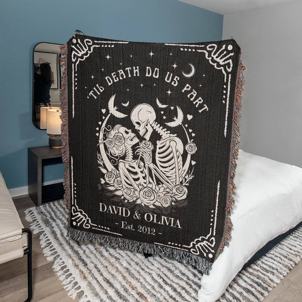 Personalized Names and Date Skeleton Couple Halloween Wedding Blanket | Anniversary Gift | Valentine Gift for Couples