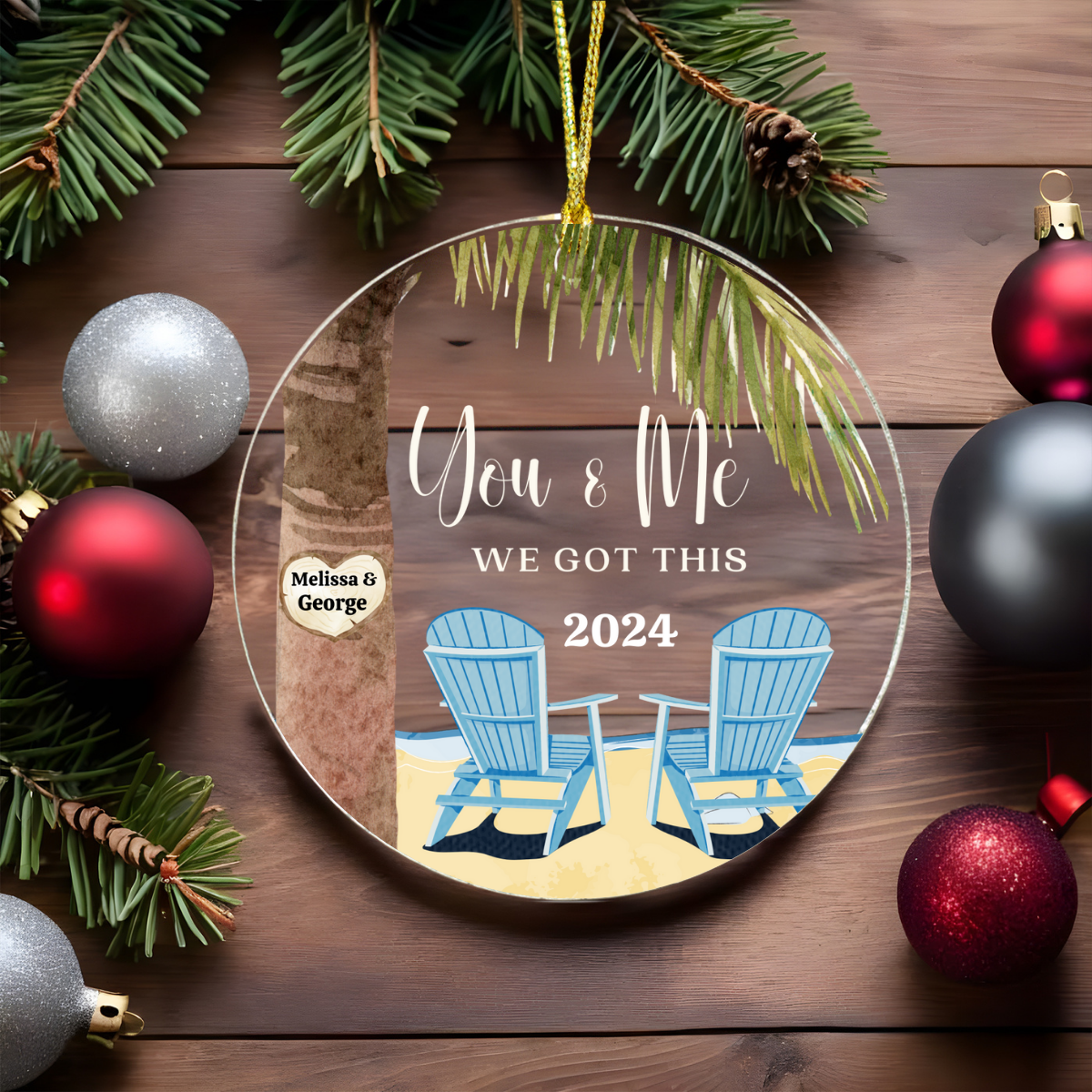 We Got This | Personalized Glass Christmas Ornament | Palm Tree Design