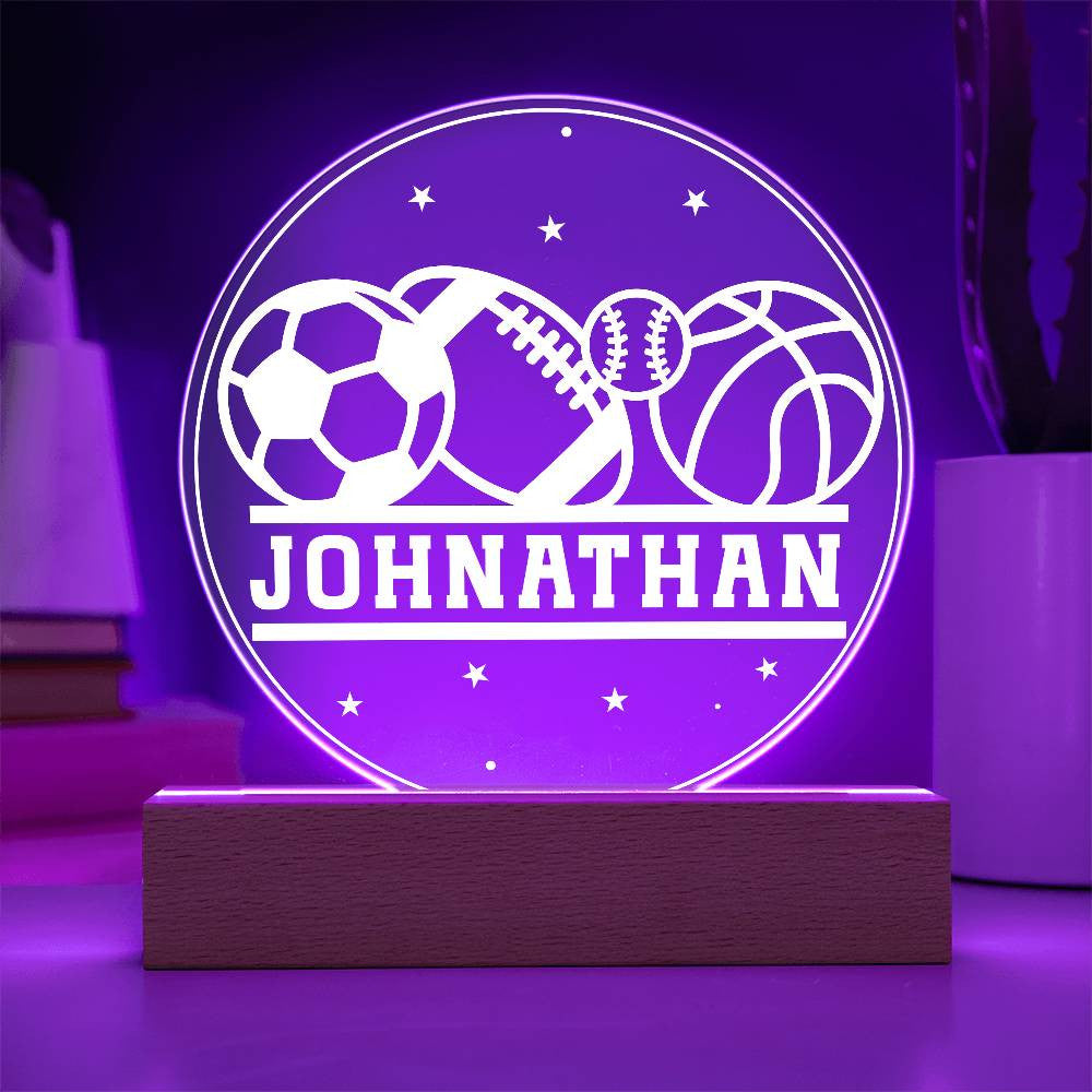 Personalized Name Sports Balls LED Nightlight Acrylic Circle Plaque