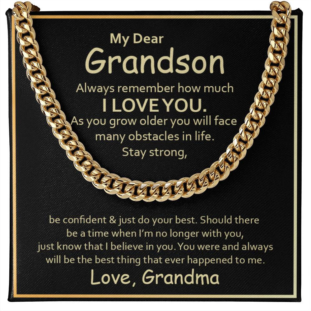 To Grandson From Grandma Necklace Gift |  Christmas Gift | Cuban Link Chain Silver or Gold |