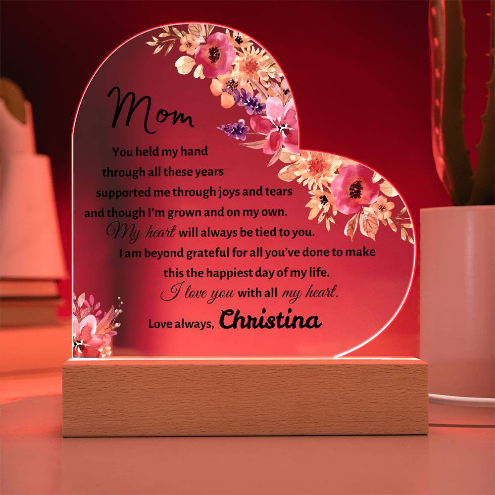 Mom Special Moments Memory Special Day | Gift Acrylic Heart Plaque LED