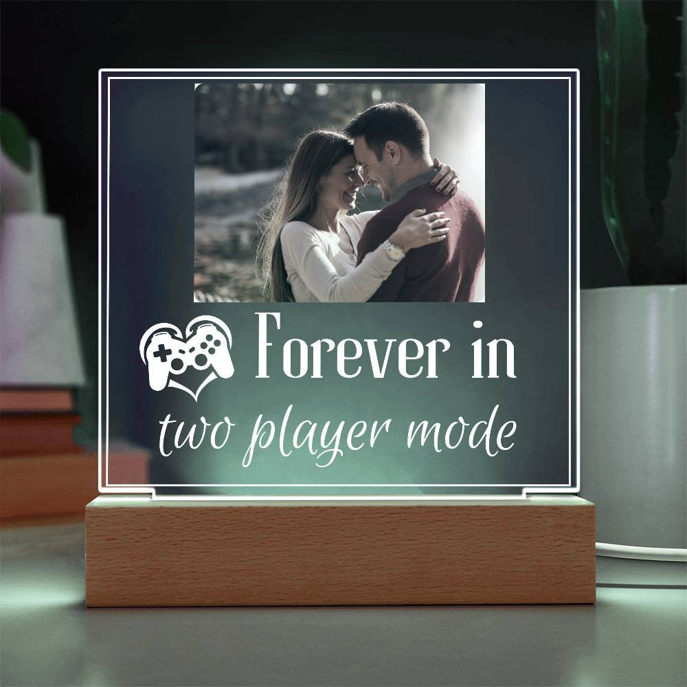 Gamer Couple Gift | Forever in Two-Player Mode | Personalized Square LED Night Light