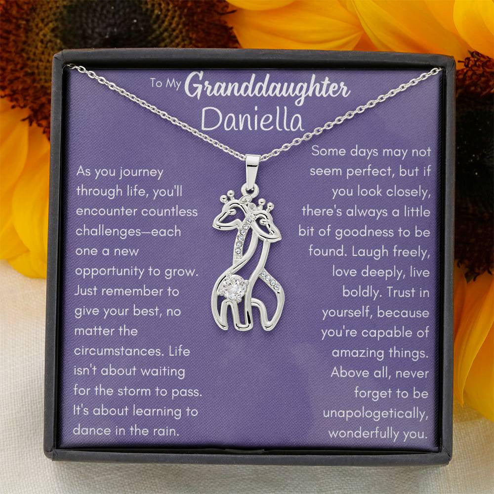 Personalized Granddaughter's Name You're Capable of Amazing Things Giraffe Necklace | Message Card and Box Included