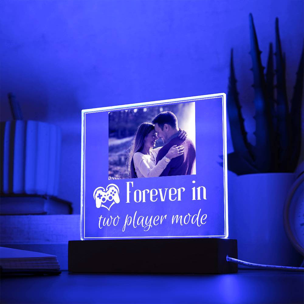 Gamer Couple Gift | Forever in Two-Player Mode | Personalized Square LED Night Light