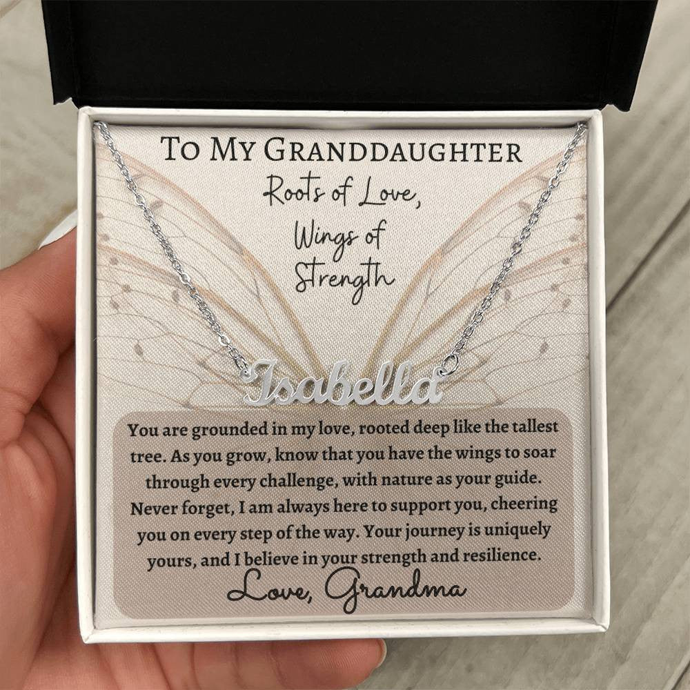 Roots of Love, Wings of Strength | Personalized Name Necklace with Personalized Message Card | Not Sold in Stores