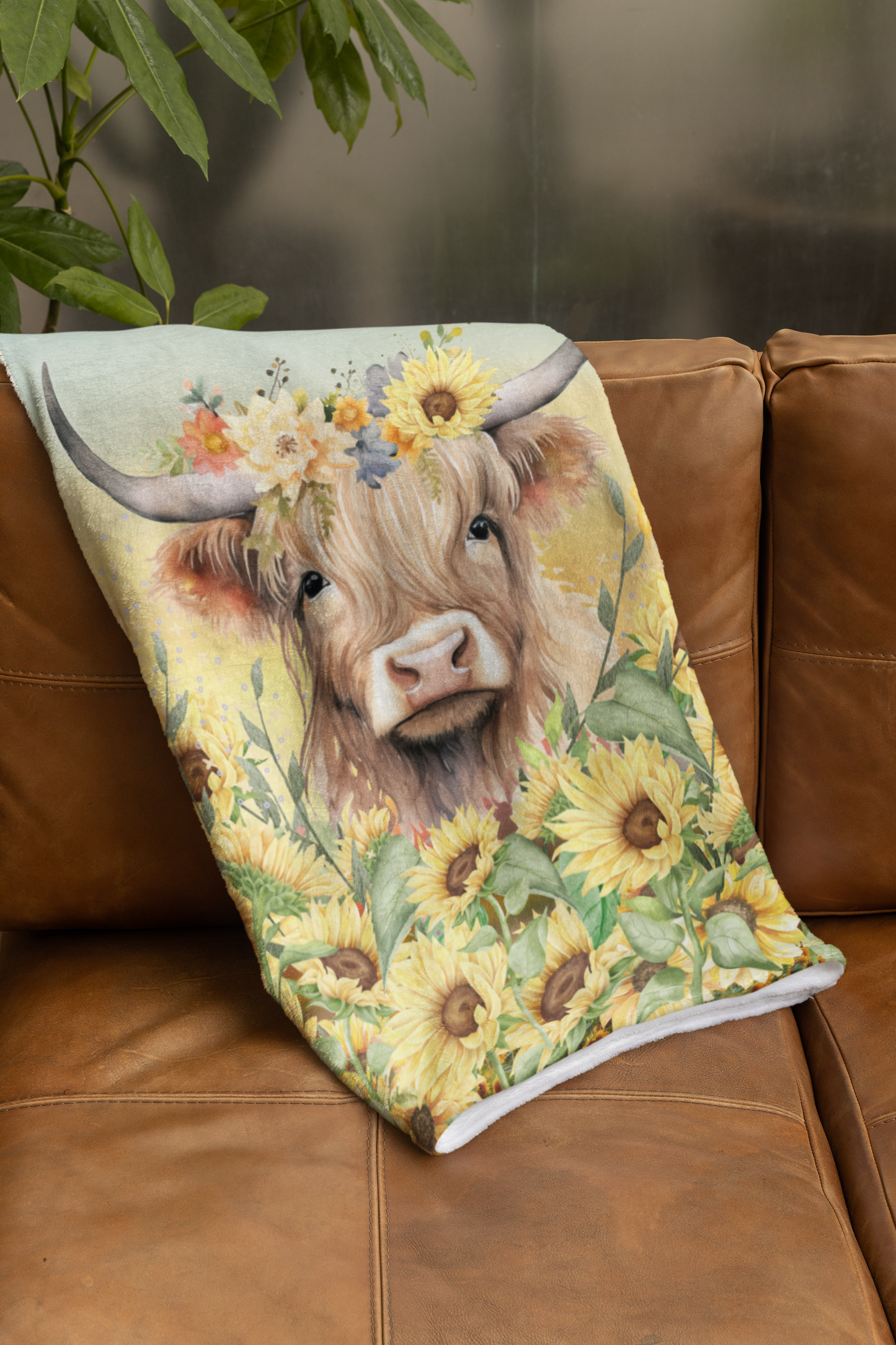 Highland Cow Sunflower Garden Velveteen Plush Blanket