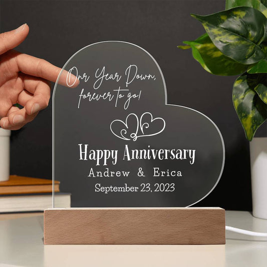 Personalized Name & Date | Happy Anniversary Gift | One Year Down | Acrylic Heart Plaque