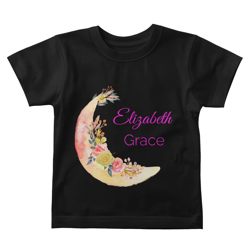 Personalize Name Baby Moon & Flowers Baby Jersey Tee Front Print