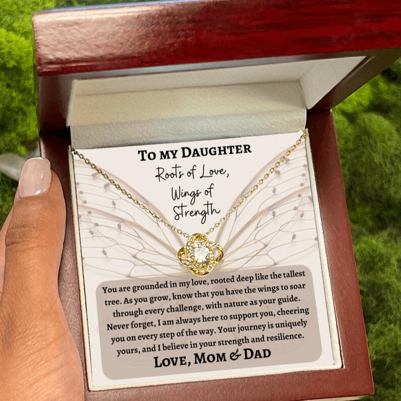 Free Personalization of Message Card with Treasured Love Knot Necklace | A Timeless Symbol of Connection | Roots of Love, Wings of Strength