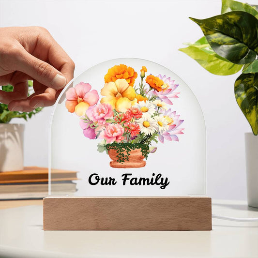 Customize a Bouquet of Birth Flowers for Family Flower Pot LED Acrylic Dome Plaque Night Light