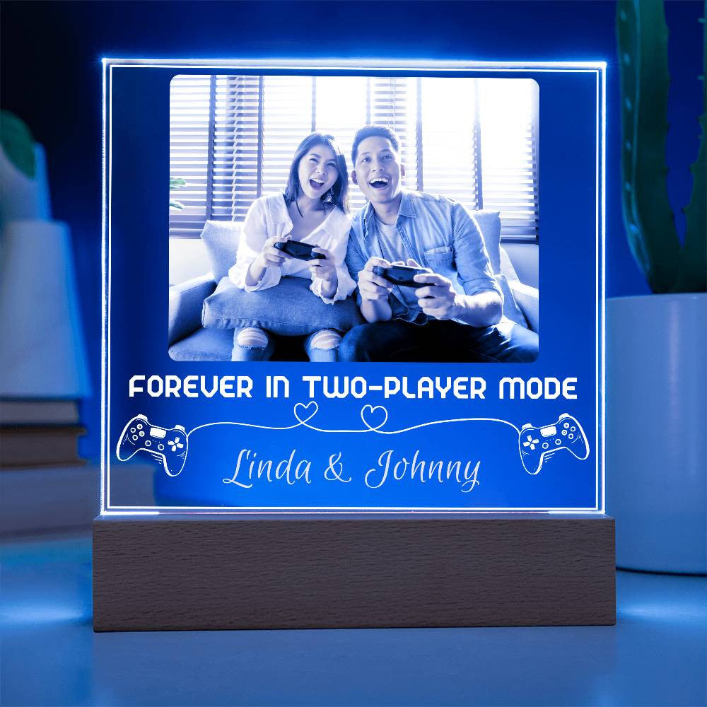 Gamer Couple Gift | Forever in Two-Player Mode | Personalized Square LED Night Light