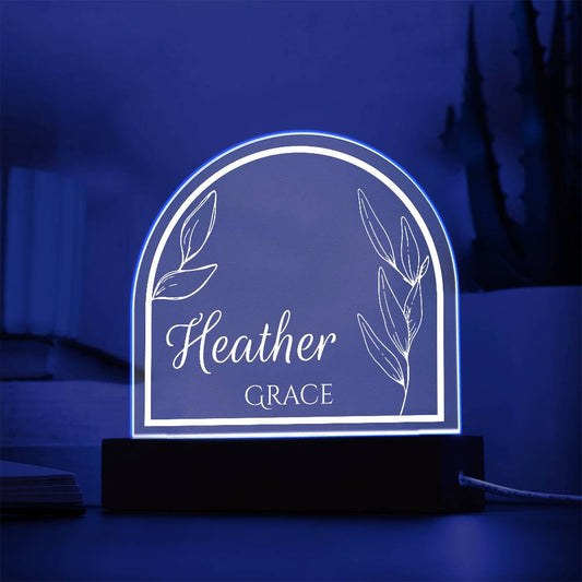 Personalized Acrylic Night Light | Boho Night LED Light | Kids Bedroom Decor | Spa Lighting | Bedroom Lighting | Custom Name | Boho Nursery Decor |Baby Shower Gift |Holiday Gift | Acrylic Dome Plaque