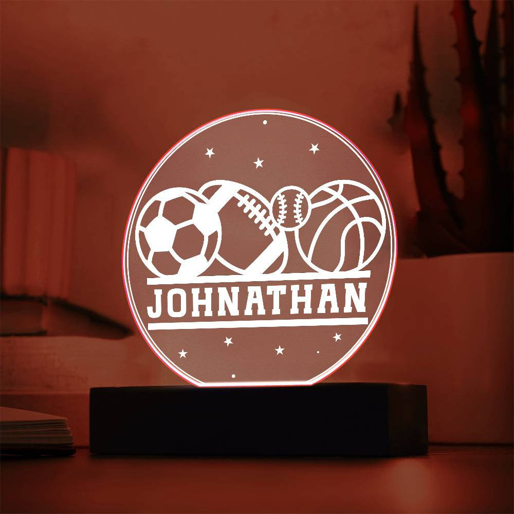 Personalized Name Sports Balls LED Nightlight Acrylic Circle Plaque