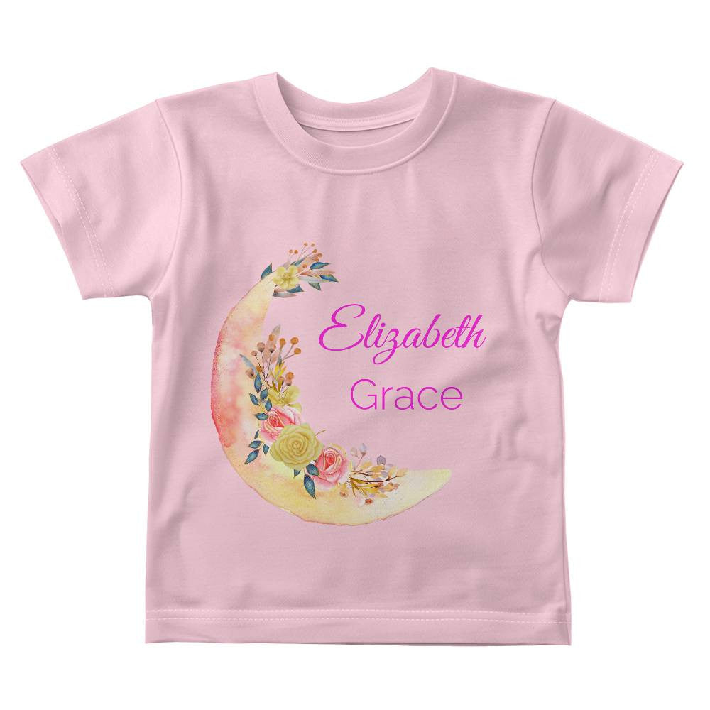 Personalize Name Baby Moon & Flowers Baby Jersey Tee Front Print