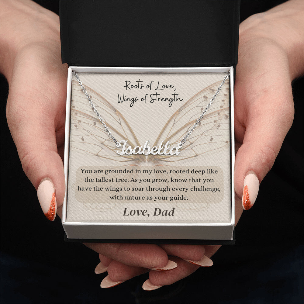 Roots of Love, Wings of Strength | Personalized Name Necklace with Personalized Message Card | Not Sold in Stores