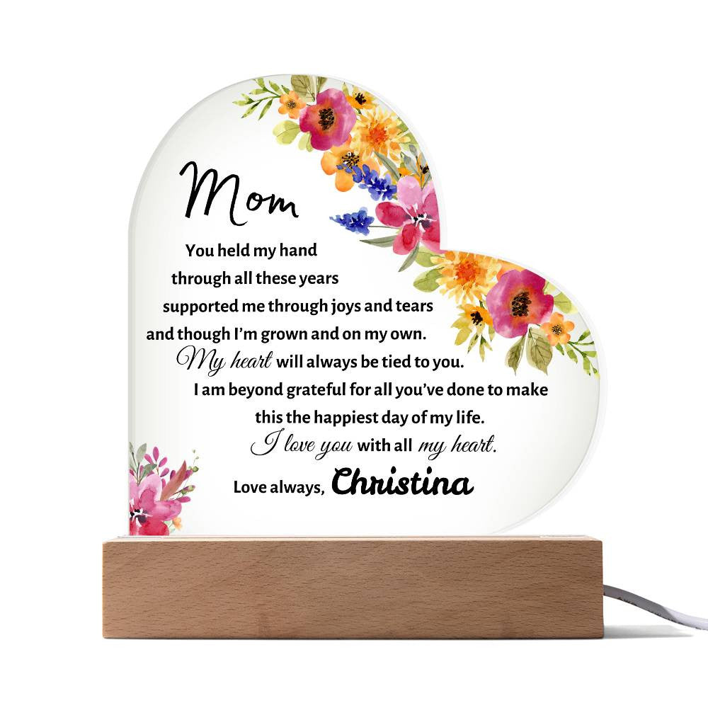 Mom Special Moments Memory Special Day | Gift Acrylic Heart Plaque LED