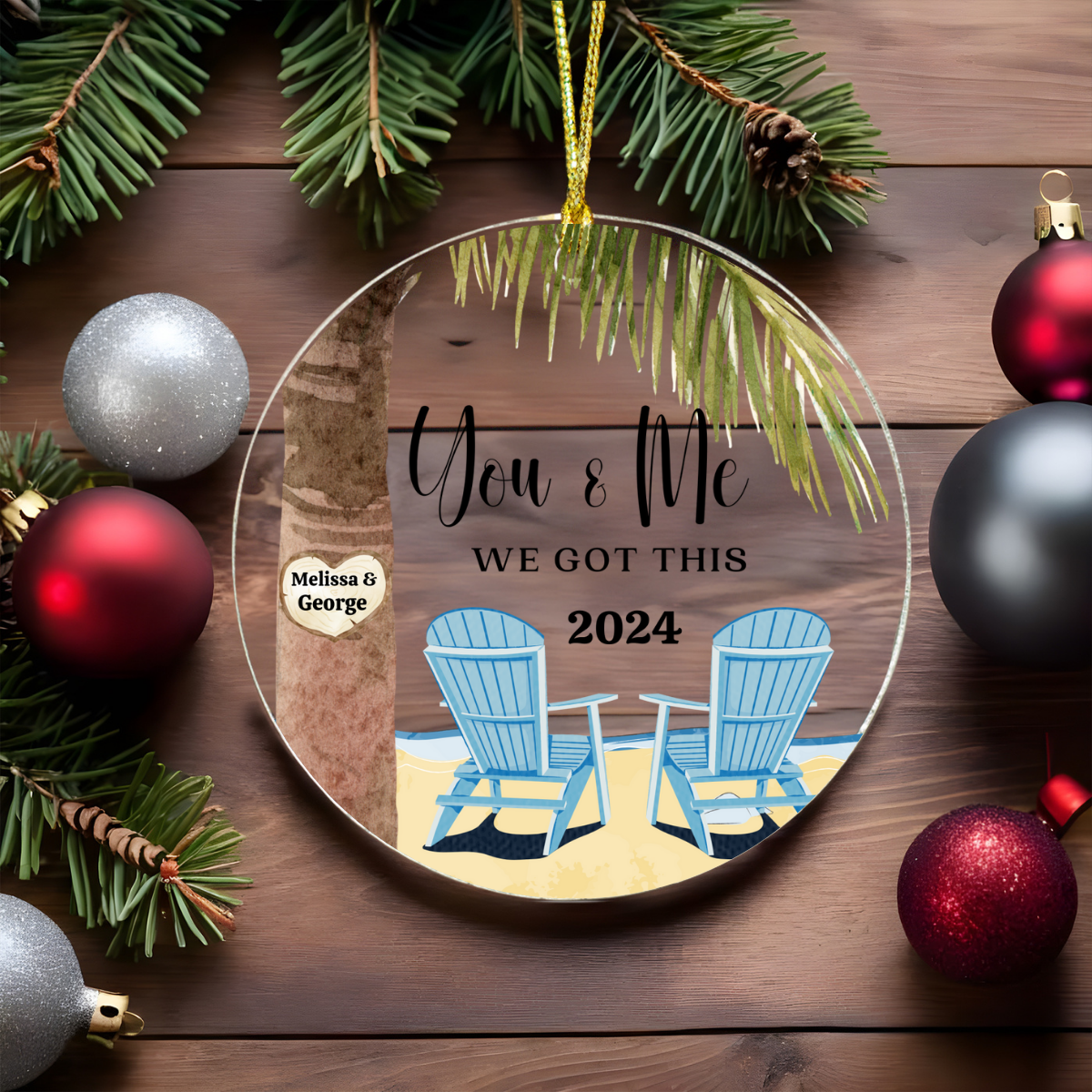 We Got This | Personalized Glass Christmas Ornament | Palm Tree Design