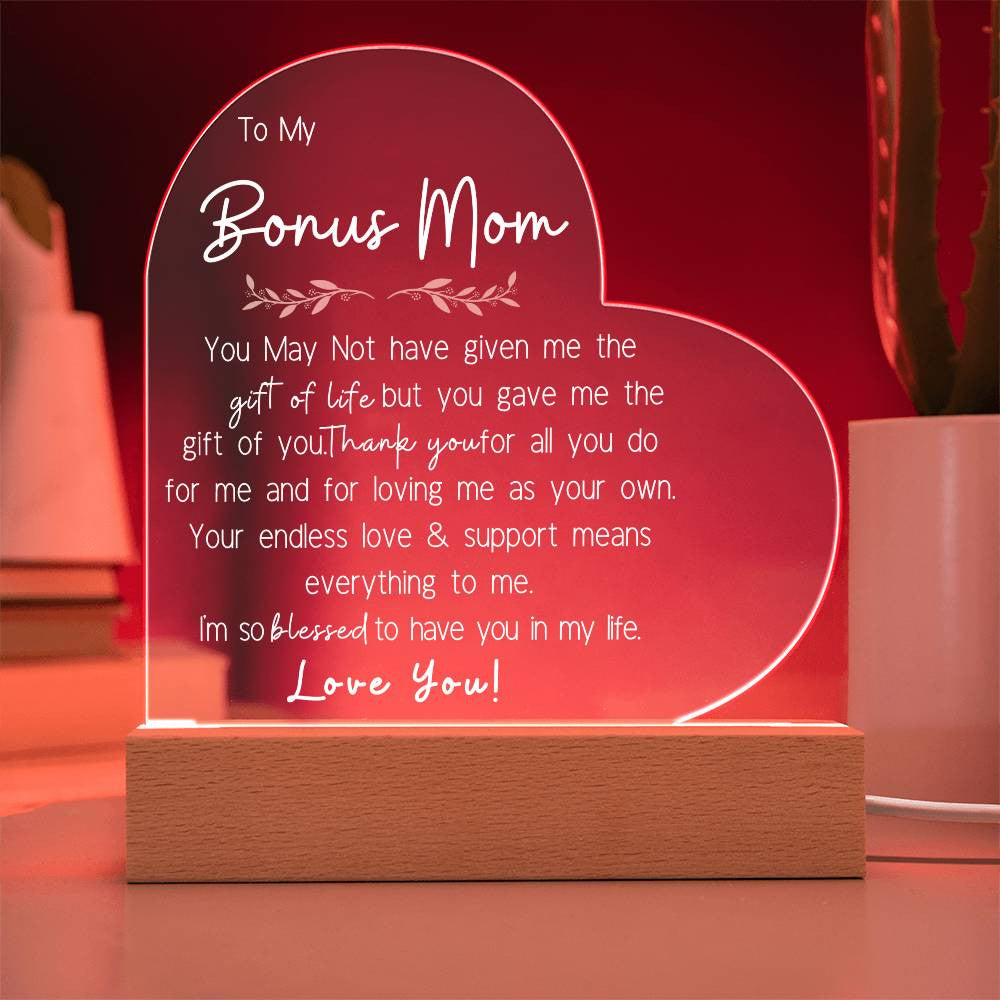 Bonus Mom I Love You Acrylic Heart Plaque LED