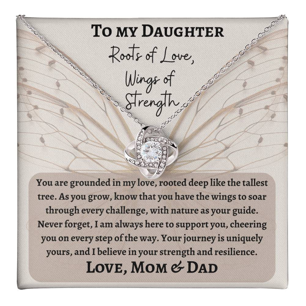 Free Personalization of Message Card with Treasured Love Knot Necklace | A Timeless Symbol of Connection | Roots of Love, Wings of Strength