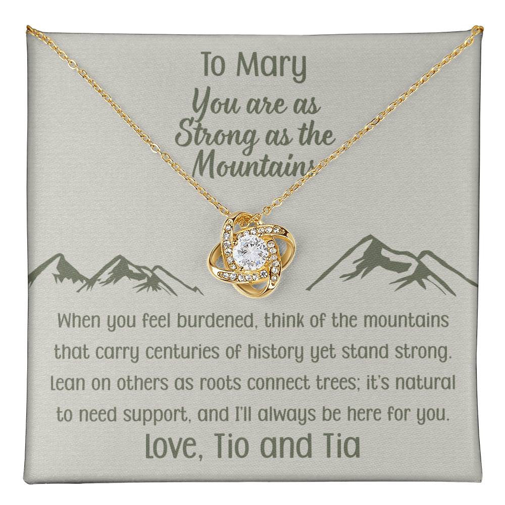 You Are as Strong as the Mountains | Personalized Gift Love Knot Necklace | Poem and Gift Box Included