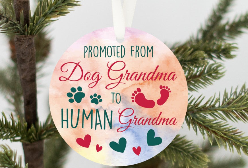 Promoted from Dog Grandma to Human Grandma | Pregnancy Announcement | Grandma Ornament