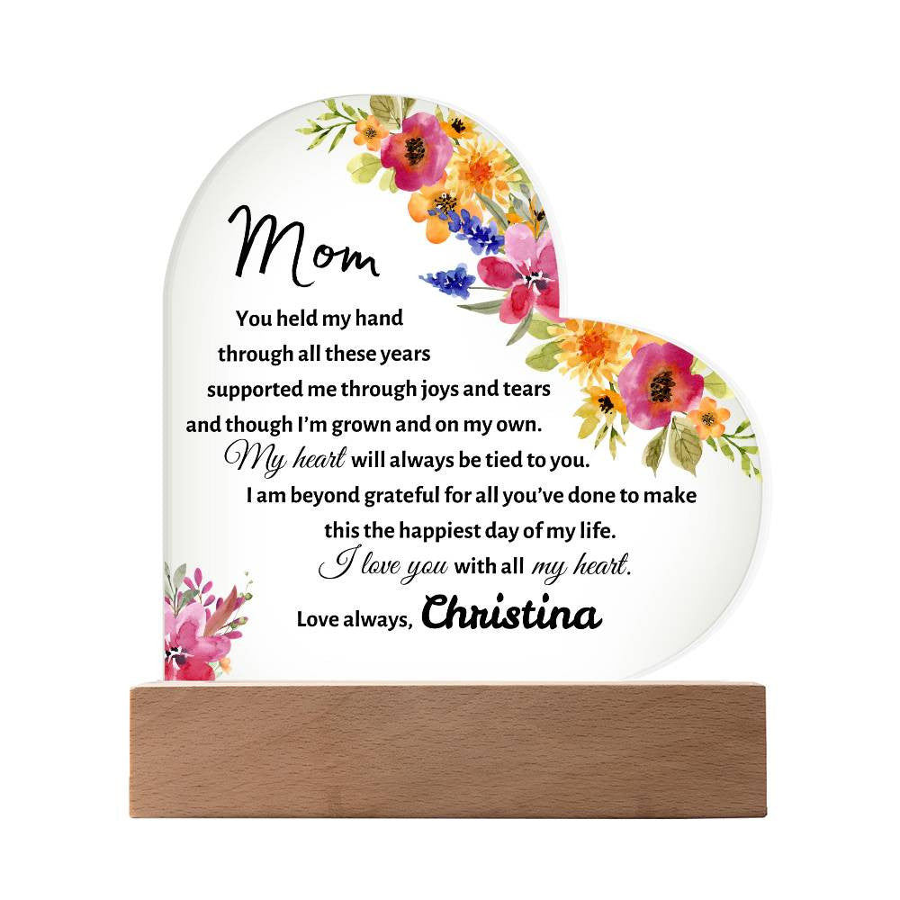 Mom Special Moments Memory Special Day | Gift Acrylic Heart Plaque LED