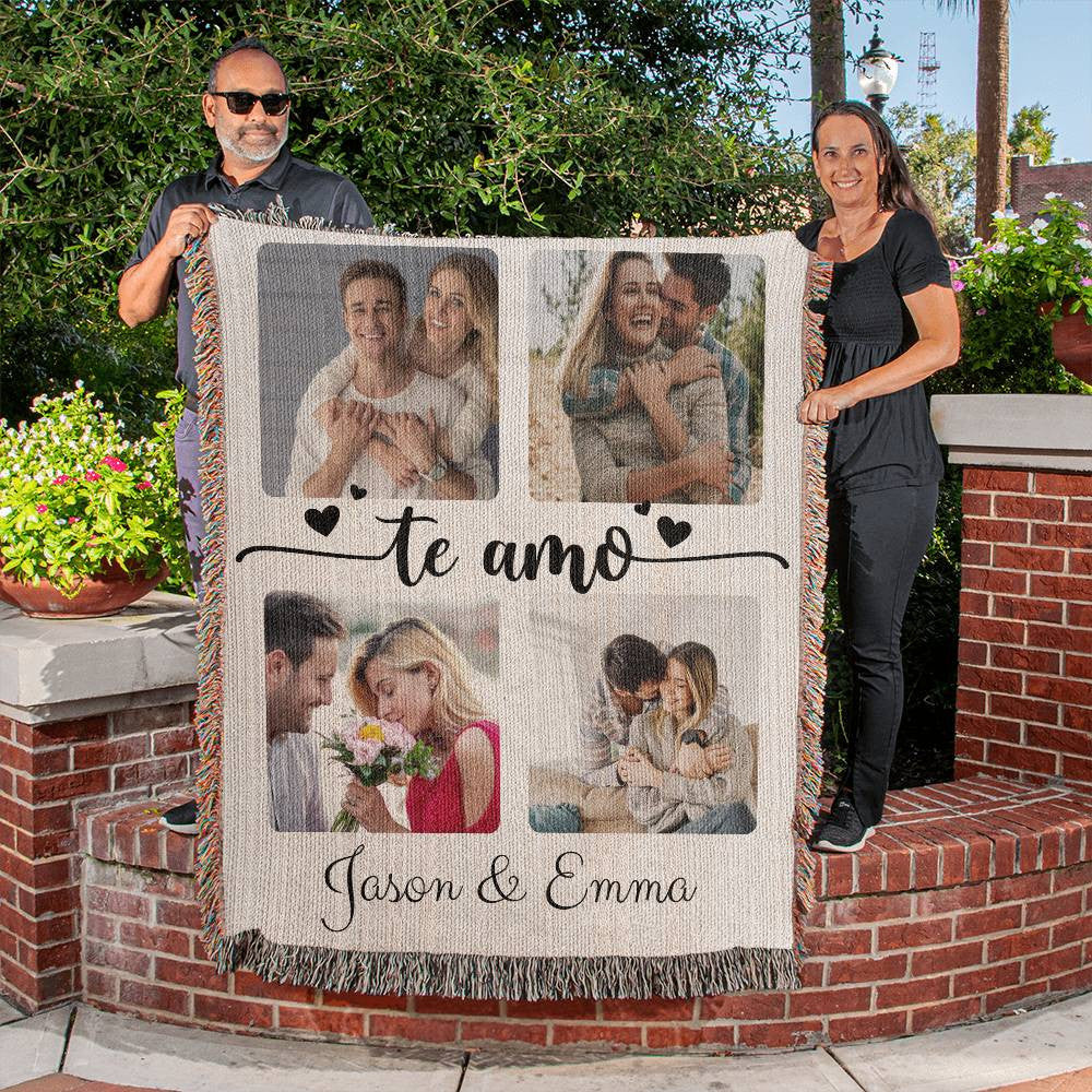 Personalize Photo te amo Anniversary Christmas Gift | Heirloom Artwork Woven Blanket (Portrait)