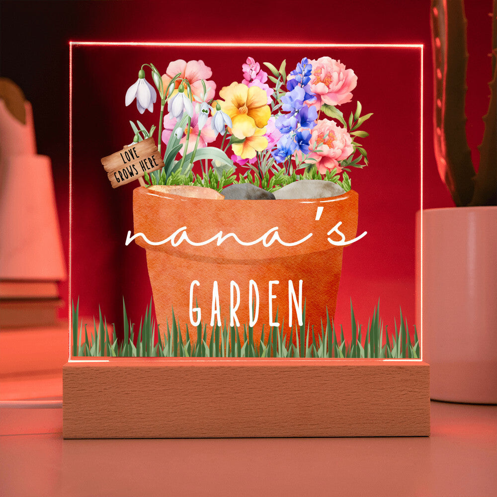 Nana's Garden | 4 Birth Flower Selection | Acrylic Square Plaque