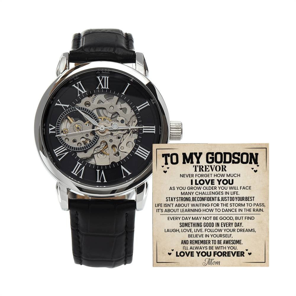 Godson | Personalized Name and Closing Text | Men's Openwork Watch