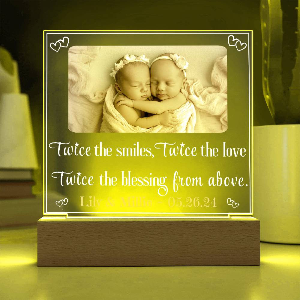 Personalized Twin Photo LED Night Light | Custom Photo & Text