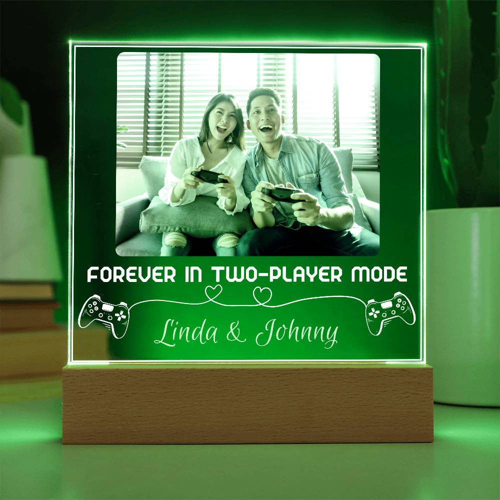 Gamer Couple Gift | Forever in Two-Player Mode | Personalized Square LED Night Light