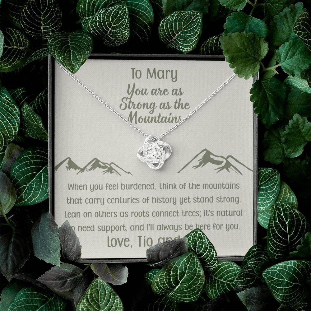 You Are as Strong as the Mountains | Personalized Gift Love Knot Necklace | Poem and Gift Box Included