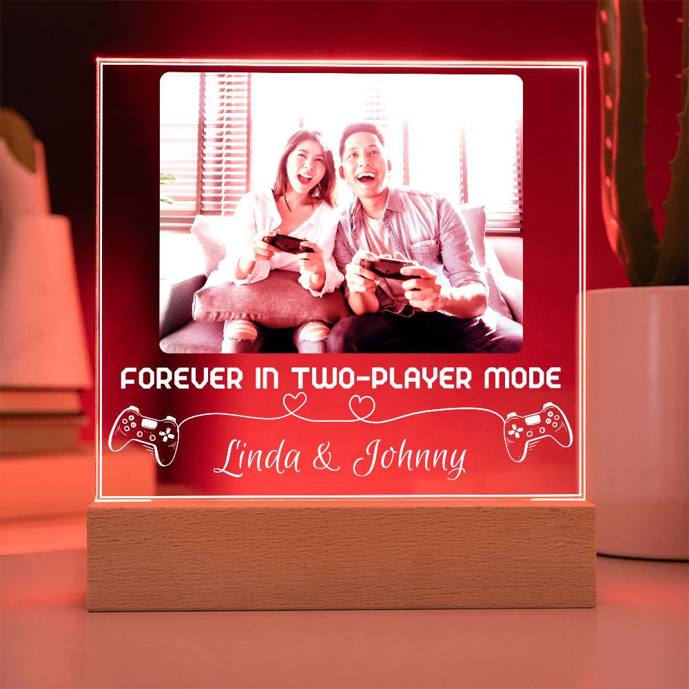 Gamer Couple Gift | Forever in Two-Player Mode | Personalized Square LED Night Light