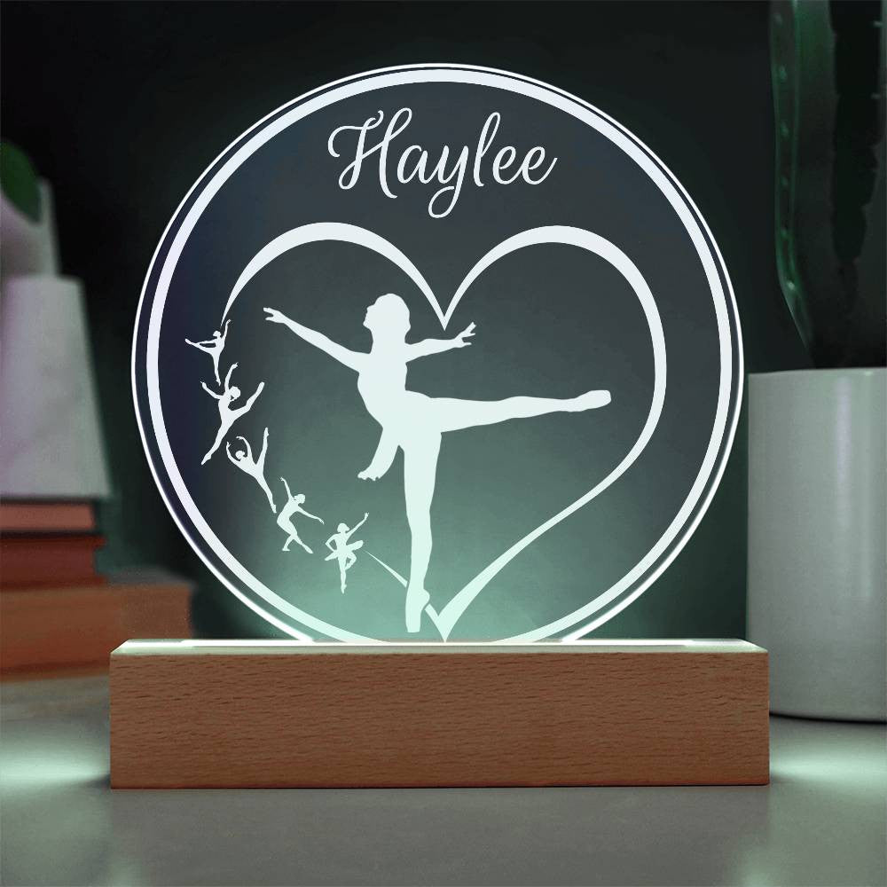 Personalized Name Ballerina LED Nightlight Acrylic Circle Plaque