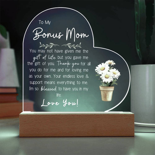 Bonus Mom Personalize Birth Flower Acrylic Heart Plaque