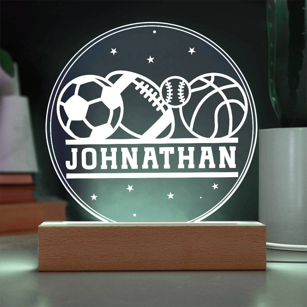 Personalized Name Sports Balls LED Nightlight Acrylic Circle Plaque