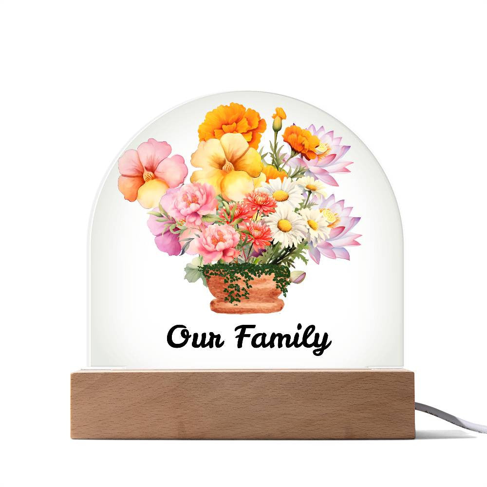 Customize a Bouquet of Birth Flowers for Family Flower Pot LED Acrylic Dome Plaque Night Light