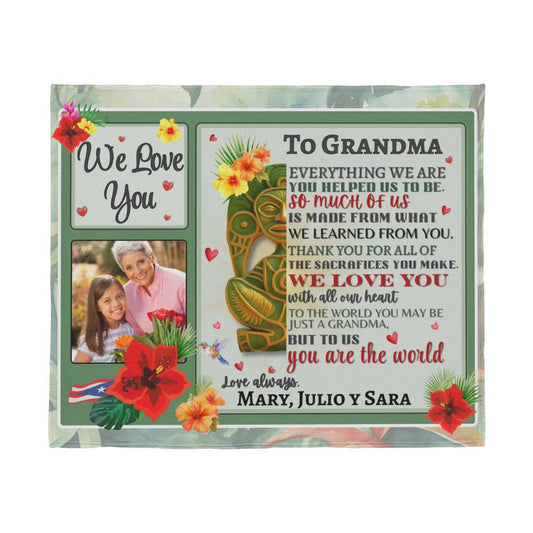 Personalized Puerto Rican Heritage Photo Blanket – Loving Message for Mom or Grandma | Atabey Taino Tropical Fleece Blanket 60" x 50"