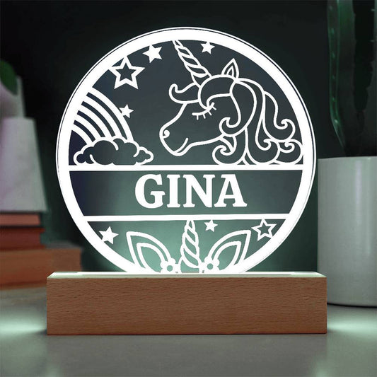 Unicorn Name LED Nightlight Acrylic Circle Plaque