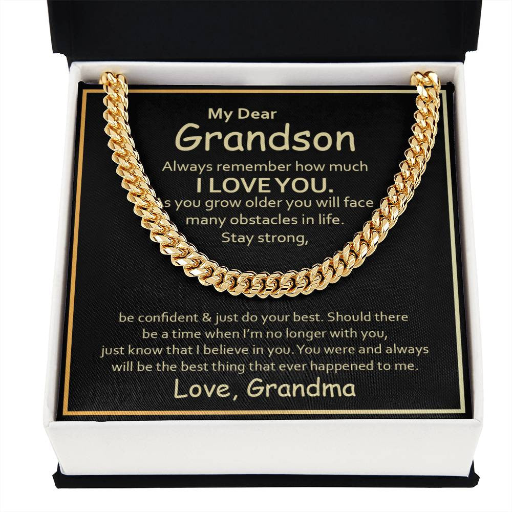 To Grandson From Grandma Necklace Gift |  Christmas Gift | Cuban Link Chain Silver or Gold |