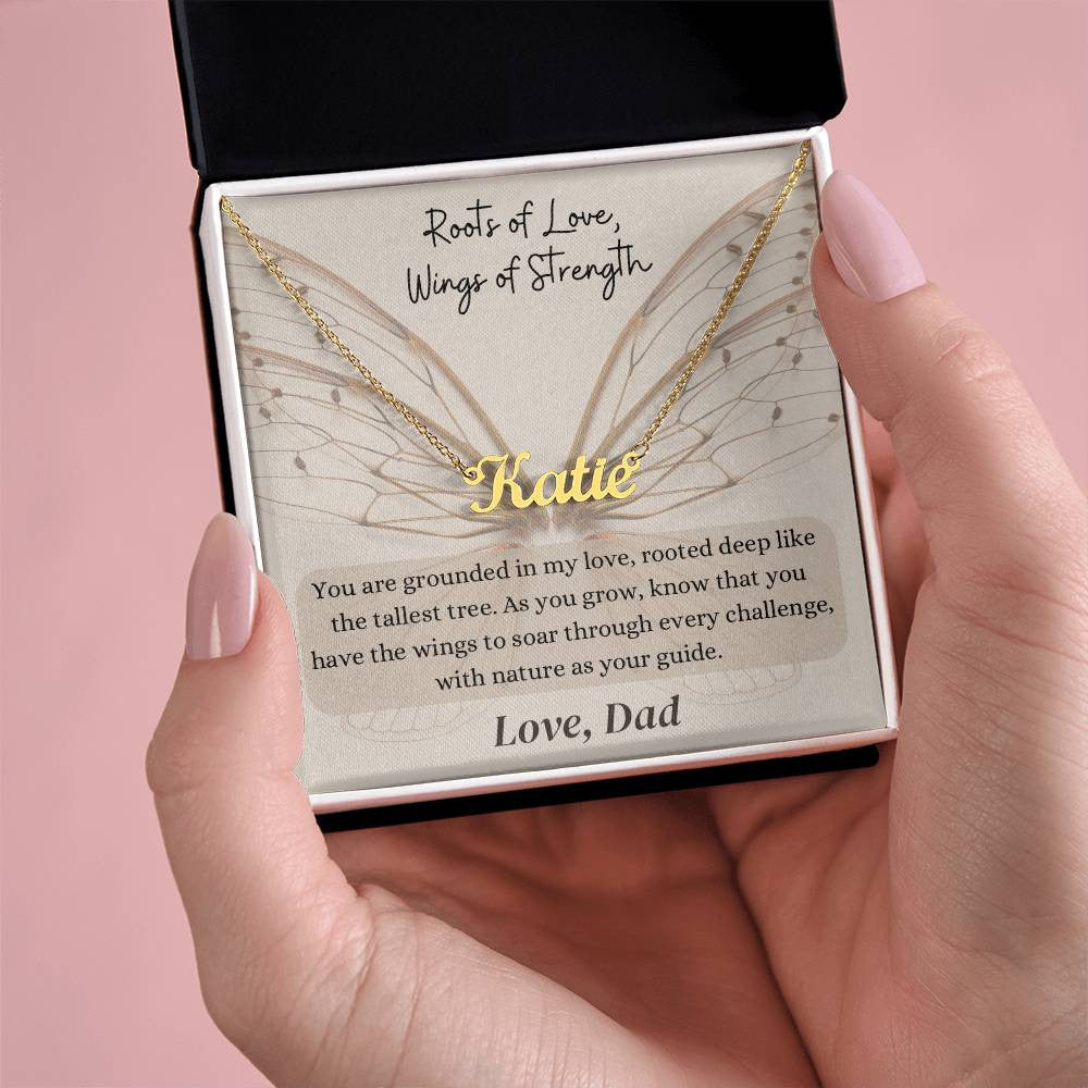 Roots of Love, Wings of Strength | Personalized Name Necklace with Personalized Message Card | Not Sold in Stores