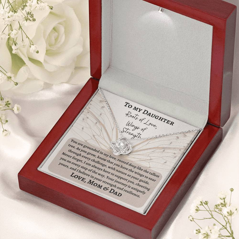 Free Personalization of Message Card with Treasured Love Knot Necklace | A Timeless Symbol of Connection | Roots of Love, Wings of Strength