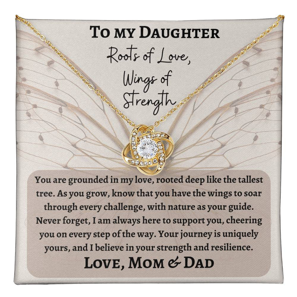 Free Personalization of Message Card with Treasured Love Knot Necklace | A Timeless Symbol of Connection | Roots of Love, Wings of Strength