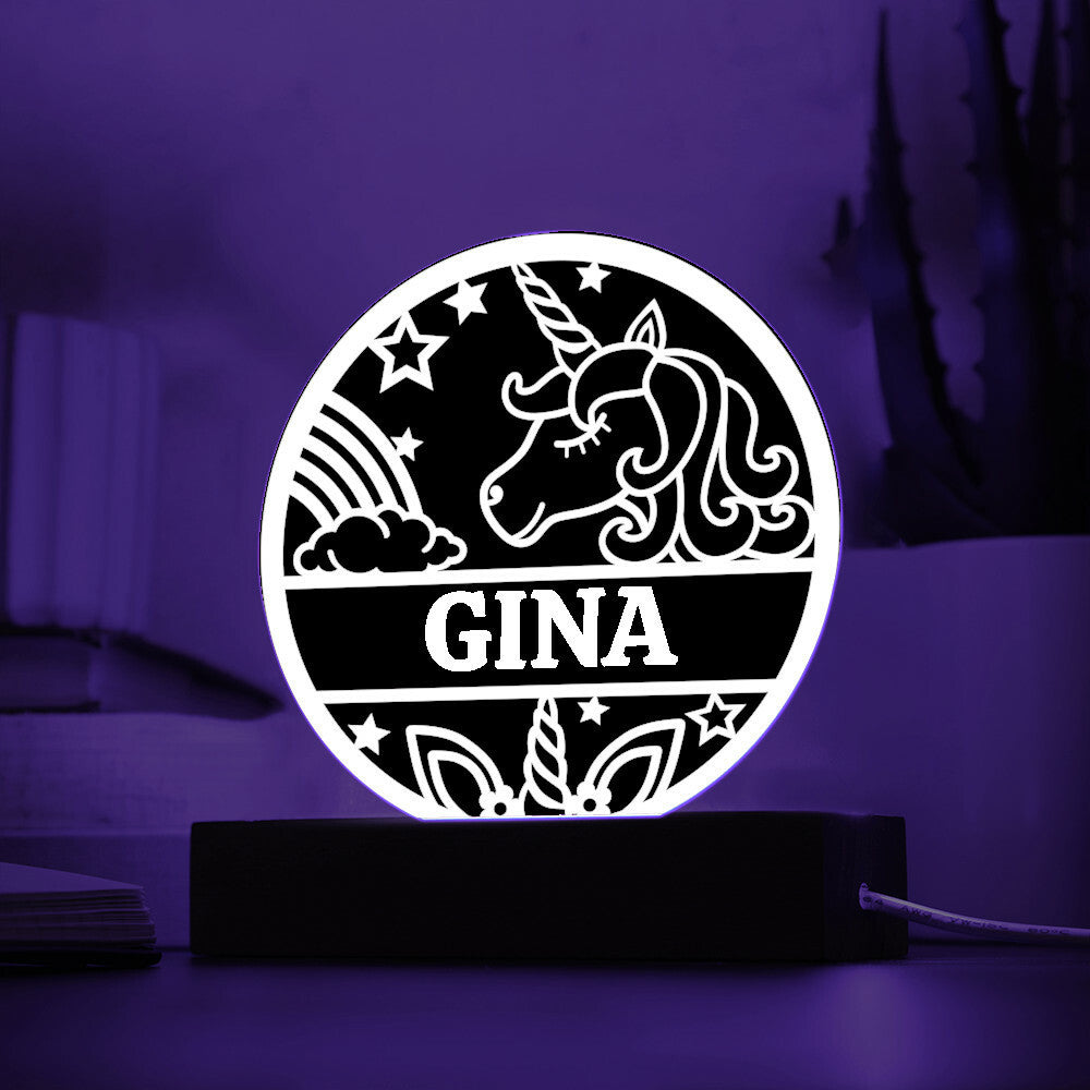 Unicorn Name LED Nightlight Acrylic Circle Plaque