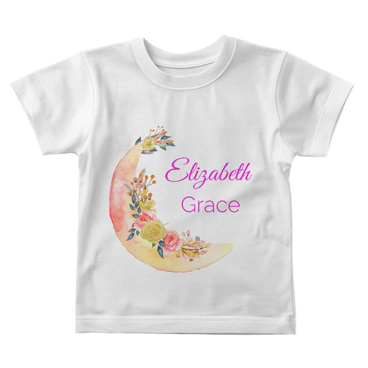 Personalize Name Baby Moon & Flowers Baby Jersey Tee Front Print