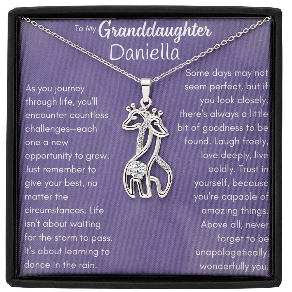 Personalized Granddaughter's Name You're Capable of Amazing Things Giraffe Necklace | Message Card and Box Included