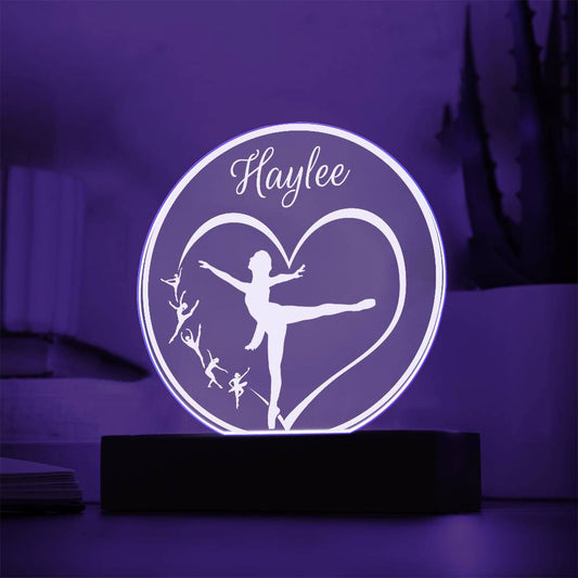 Personalized Name Ballerina LED Nightlight Acrylic Circle Plaque