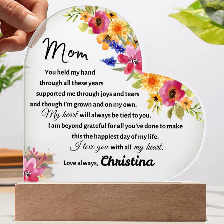 Mom Special Moments Memory Special Day | Gift Acrylic Heart Plaque LED