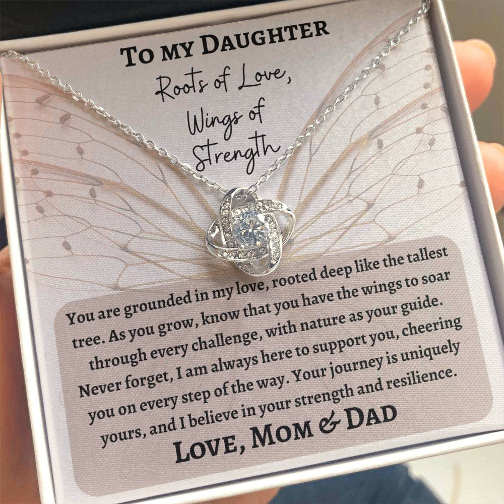 Free Personalization of Message Card with Treasured Love Knot Necklace | A Timeless Symbol of Connection | Roots of Love, Wings of Strength