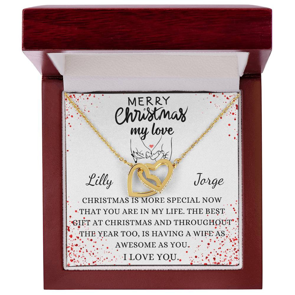 PERSONALIZED COUPLE CHRISTMAS GIFT MESSAGE AND NECKLACE | Interlocking Hearts Necklace (Yellow & White Gold Variants)